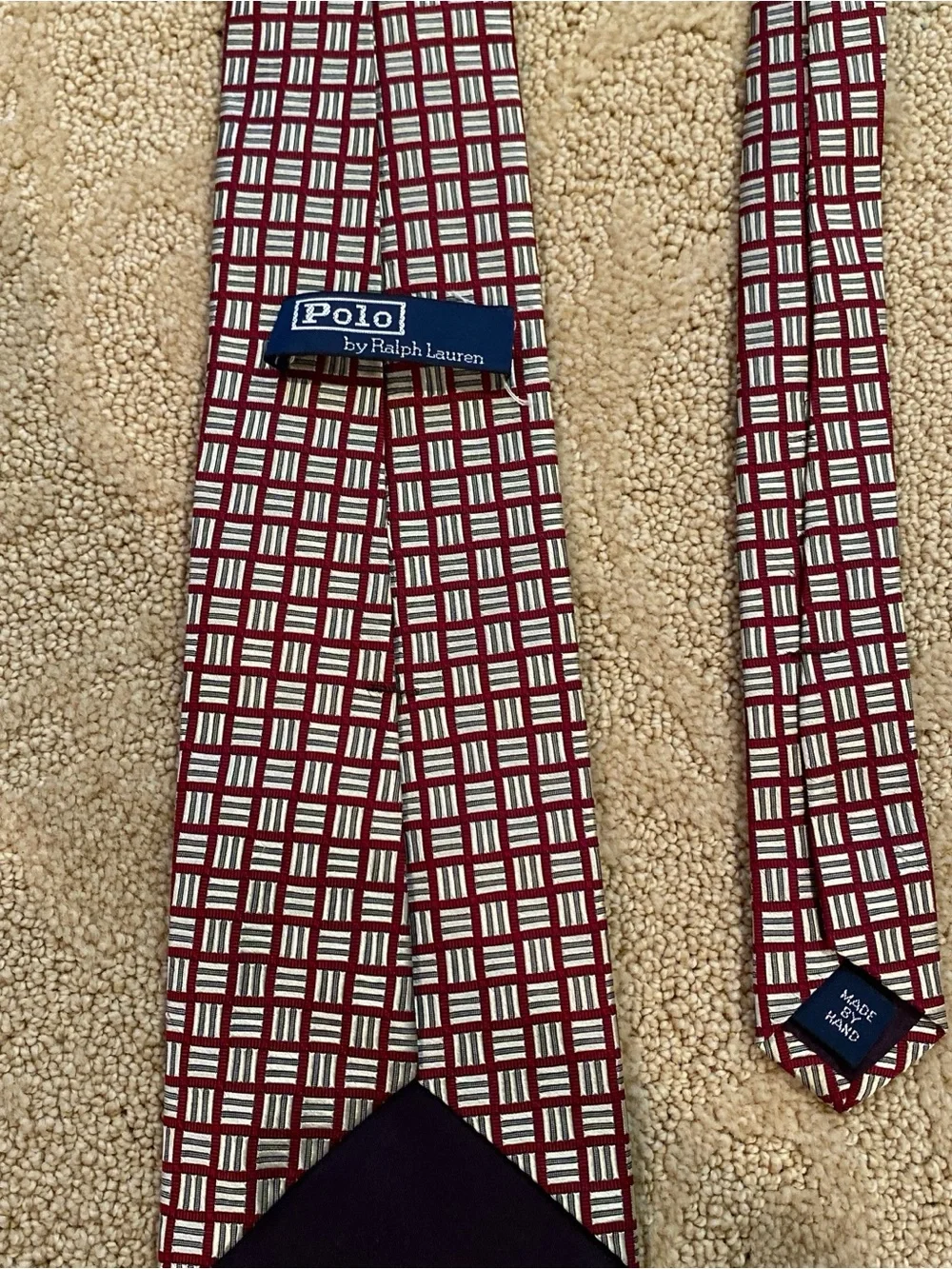 Polo Ralph Lauren Tie Mens Red Gold Geometric Silk Classic Necktie USA 4”W 56”L